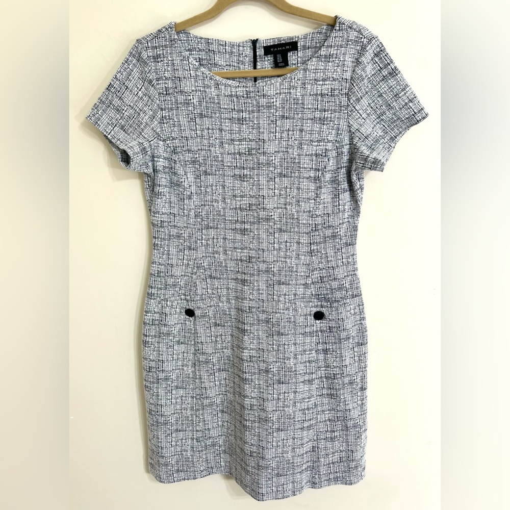 Tahari Black and White Tweed Midi Dress